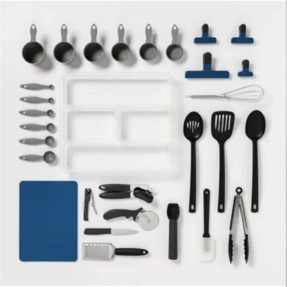 30pc Kitchen Utensil Set Storage Measuring Spoons Spatula Tongs Cookware New